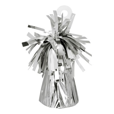 Ballongewicht Silber mit transparentem Haken zum Befestigen von Ballons.