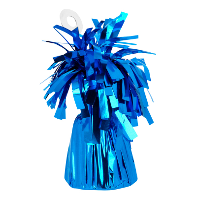 Blaues Ballongewicht mit transparentem Haken zum Befestigen von Luftballons.