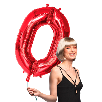 Red foil balloon in the shape of the numeral 0.