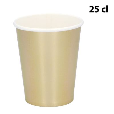 Gobelet en papier doré de 25 cl pour les boissons lors de fêtes luxueuses, du Nouvel An ou d'un événement à thème glamour.