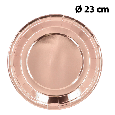 Rose gold paper plate of 23 cm for chic parties such as birthdays, anniversaries or a Rose gold themed party.