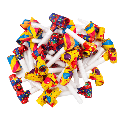 Set of coloured roller tongues with polka dot print for cheerful children's parties, birthdays and New Year's Eve.