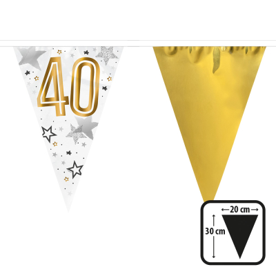 Verjaardag slinger met gouden en witte vlaggetjes en het getal '18', perfect voor een 40e verjaardagsfeest.
