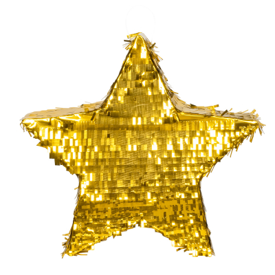 Gold pinata in the shape of a star.