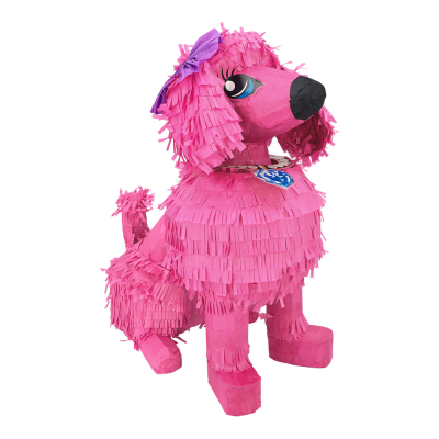 Pink poodle pinata, perfect as a decoration for a children's birthday party.