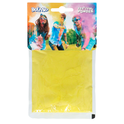 Sac avec de la poudre de couleur jaune du festival.