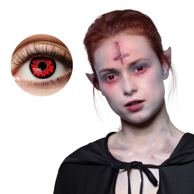 Œil avec lentille d'Halloween en rouge et noir.