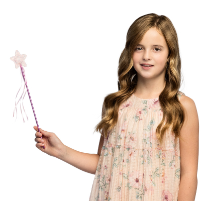 Roze toverstokje met ster voor kinderen en volwassenen die zich willen verkleden als fee of prinses tijdens carnaval of verkleedfeestjes.