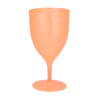 Orange plastic drinking cup with base.