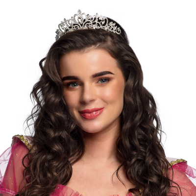 Silbernes Prinzessinnen-Diadem mit Diamanten und Verzierungen.