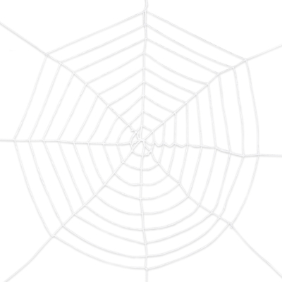 A large, stretchy white spider's web with a diameter of 275 cm that is perfect for use as a Halloween decoration.