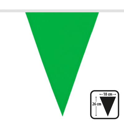 Green polyester flag as part of a flag line.