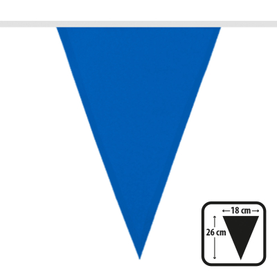 Blue polyester flag as part of a flag line.