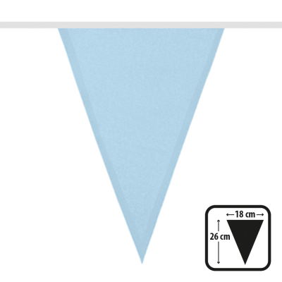 Light blue polyester flag as part of a flag line.