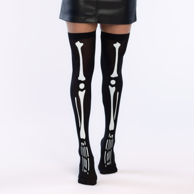 Black stockings with a classic bone pattern, for a spooky but stylish look.